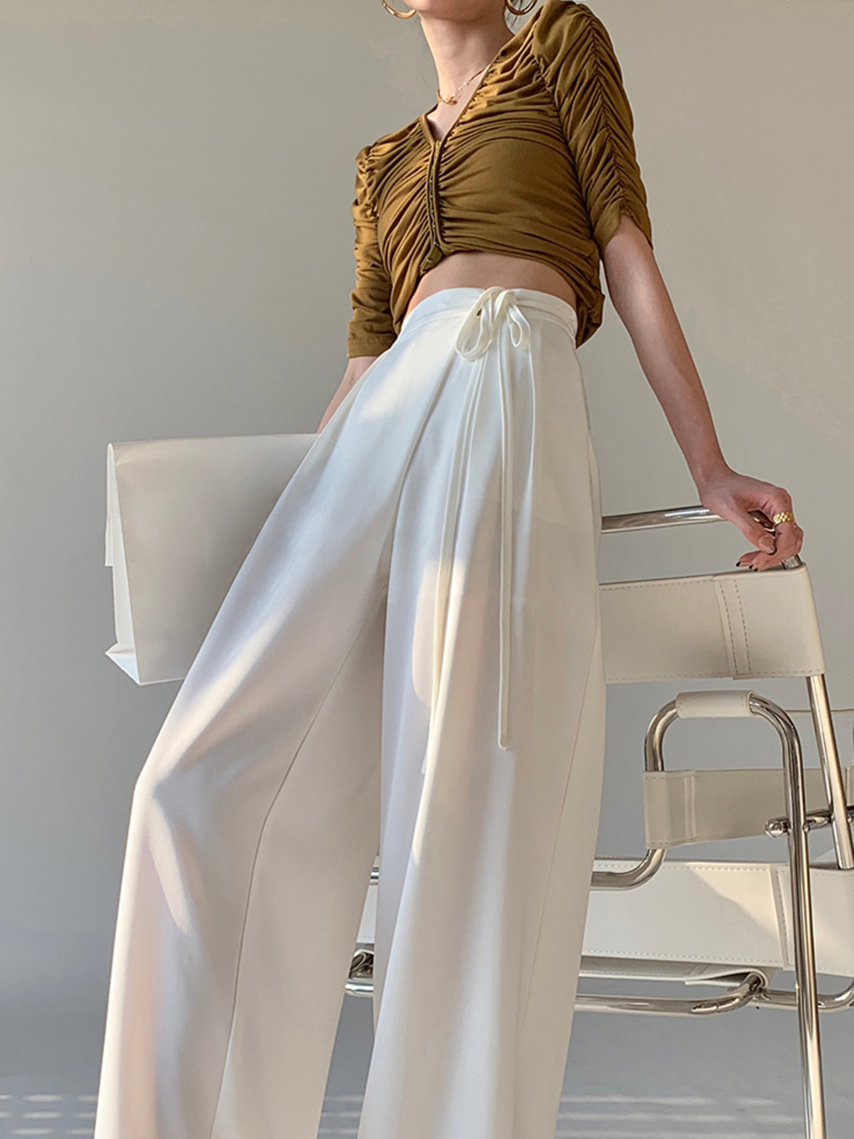 Flowy Wide Leg Dress Broek met Strikceintuur