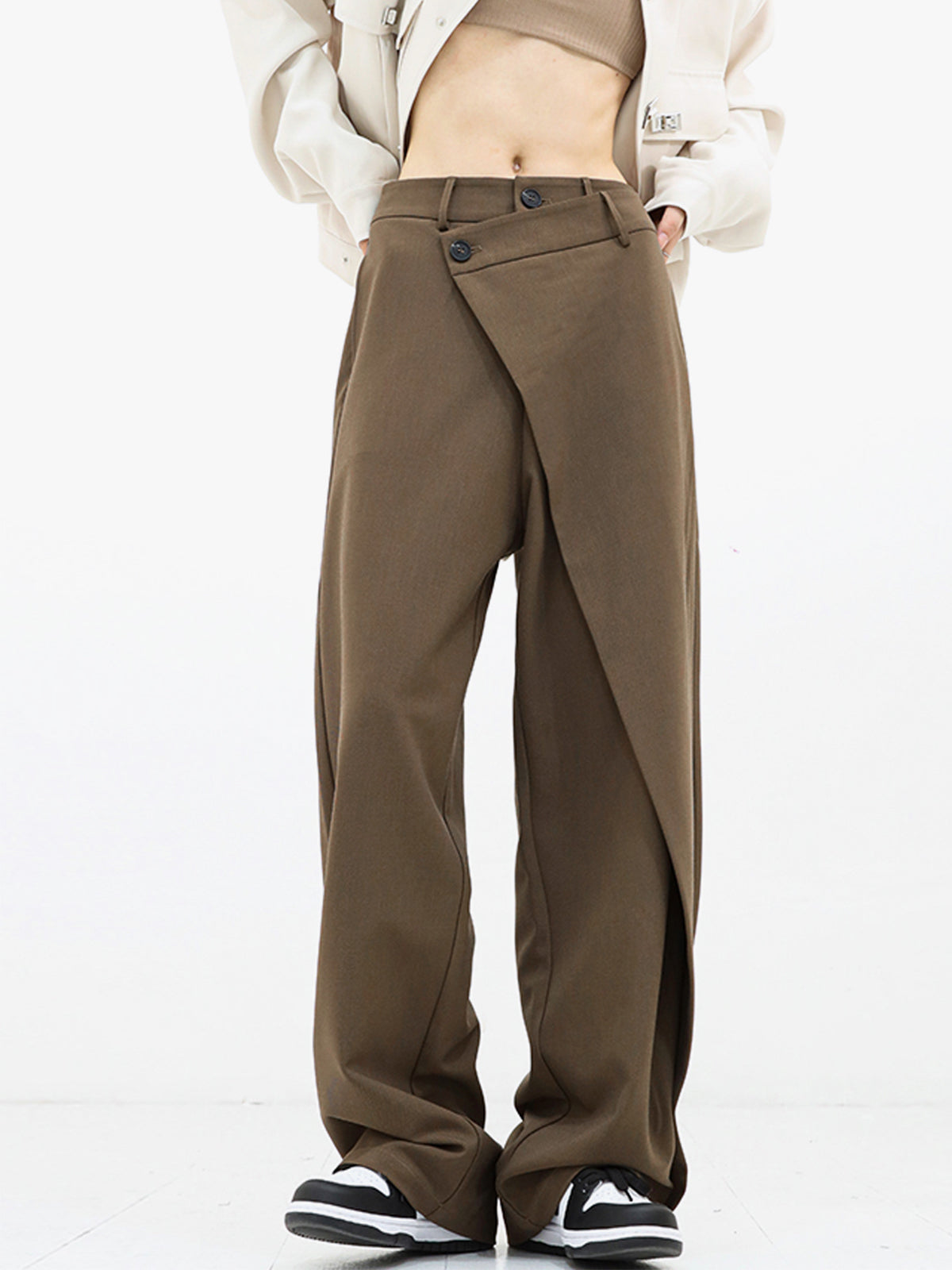 Asymmetrische Wide Leg Dress Broek met Knopen