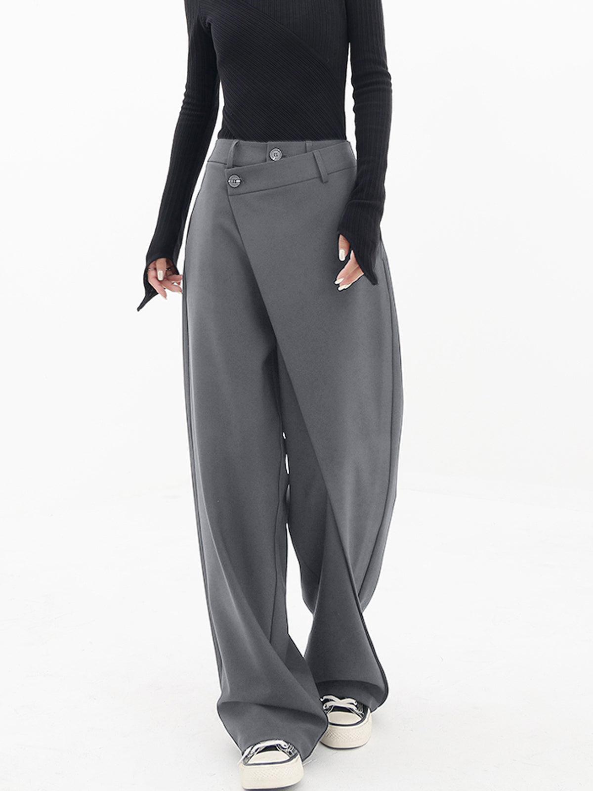 Asymmetrische Wide Leg Dress Broek met Knopen