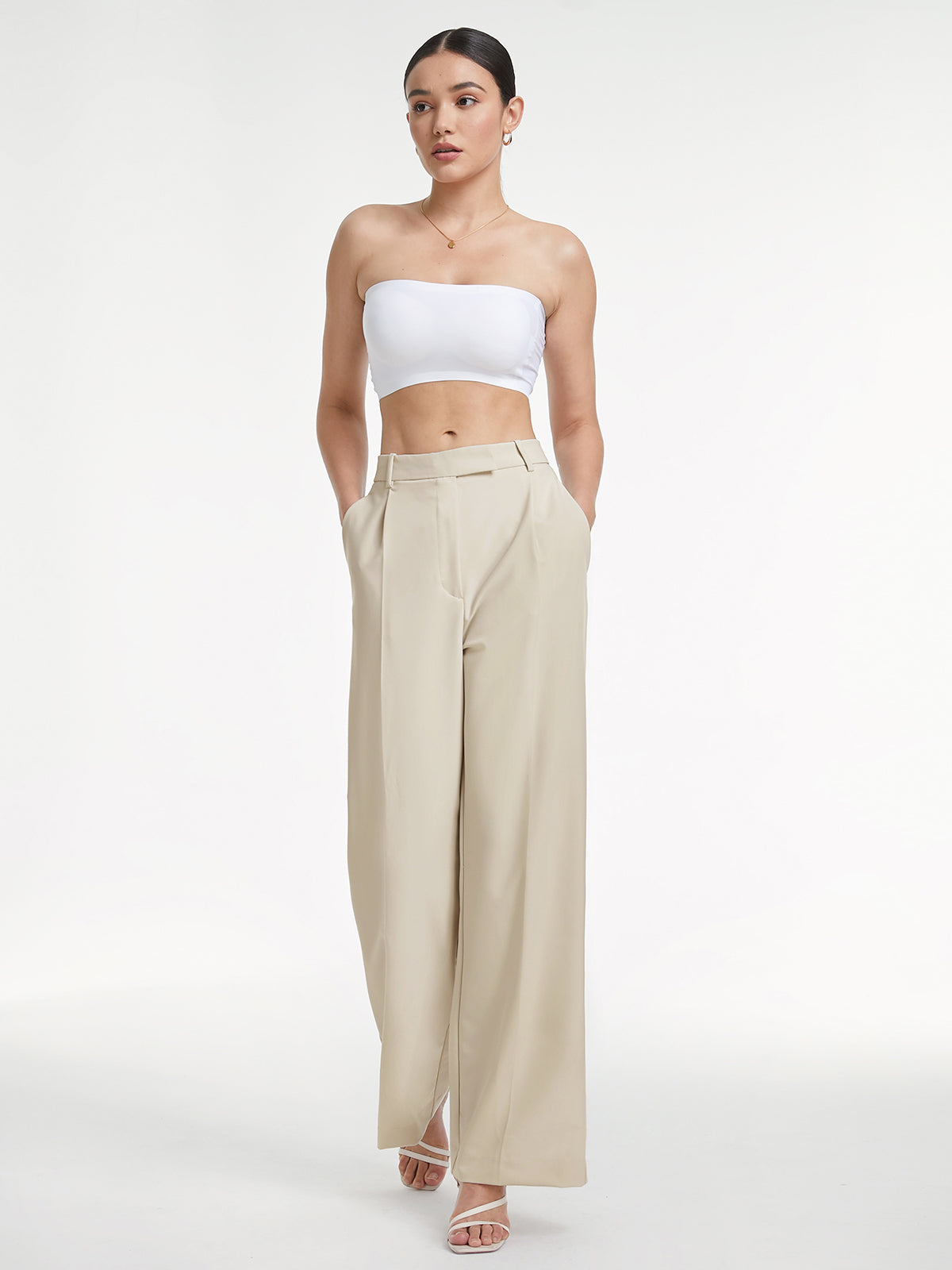 Hoge Taille Wide Leg Dress Broek met Relaxte Pasvorm