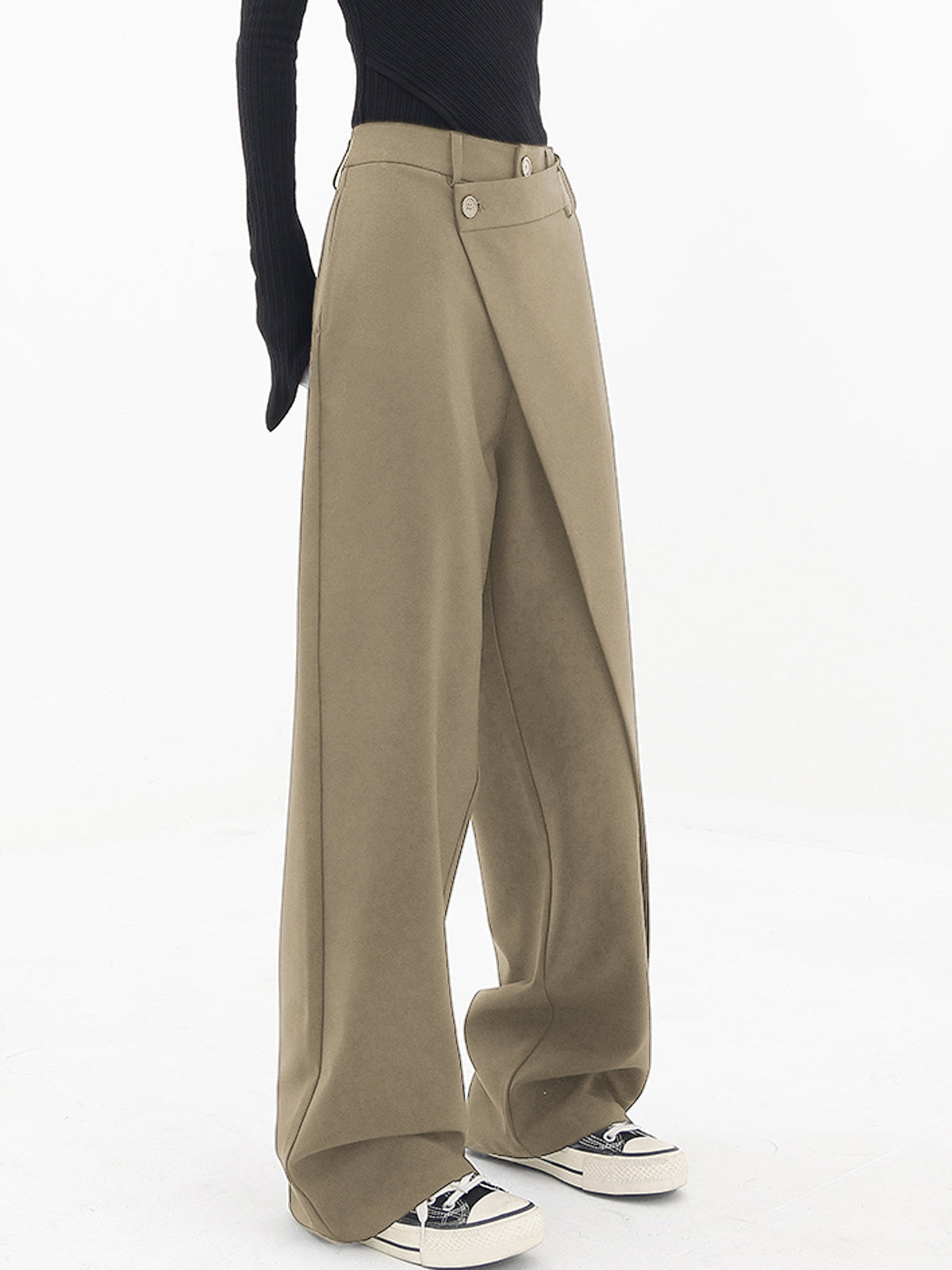 Asymmetrische Wide Leg Dress Broek met Knopen