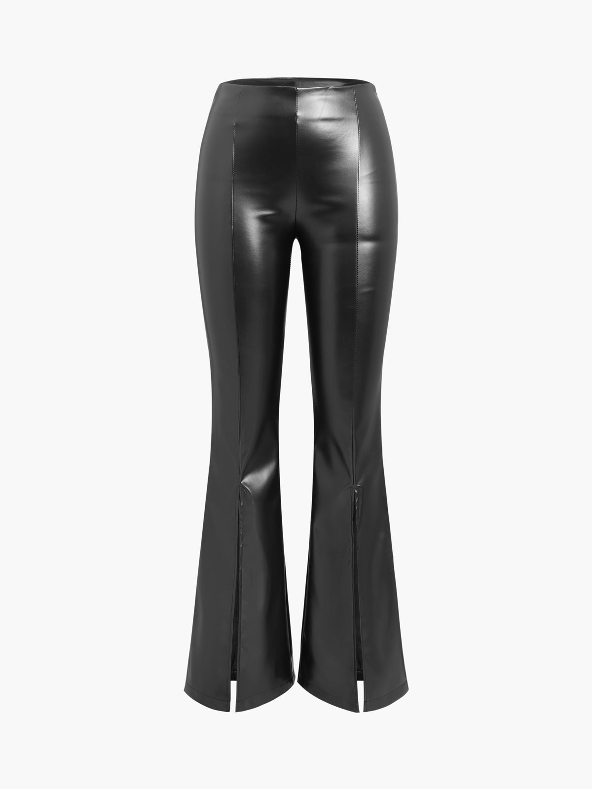 Flared Broek van Imitatieleer met Ritsen