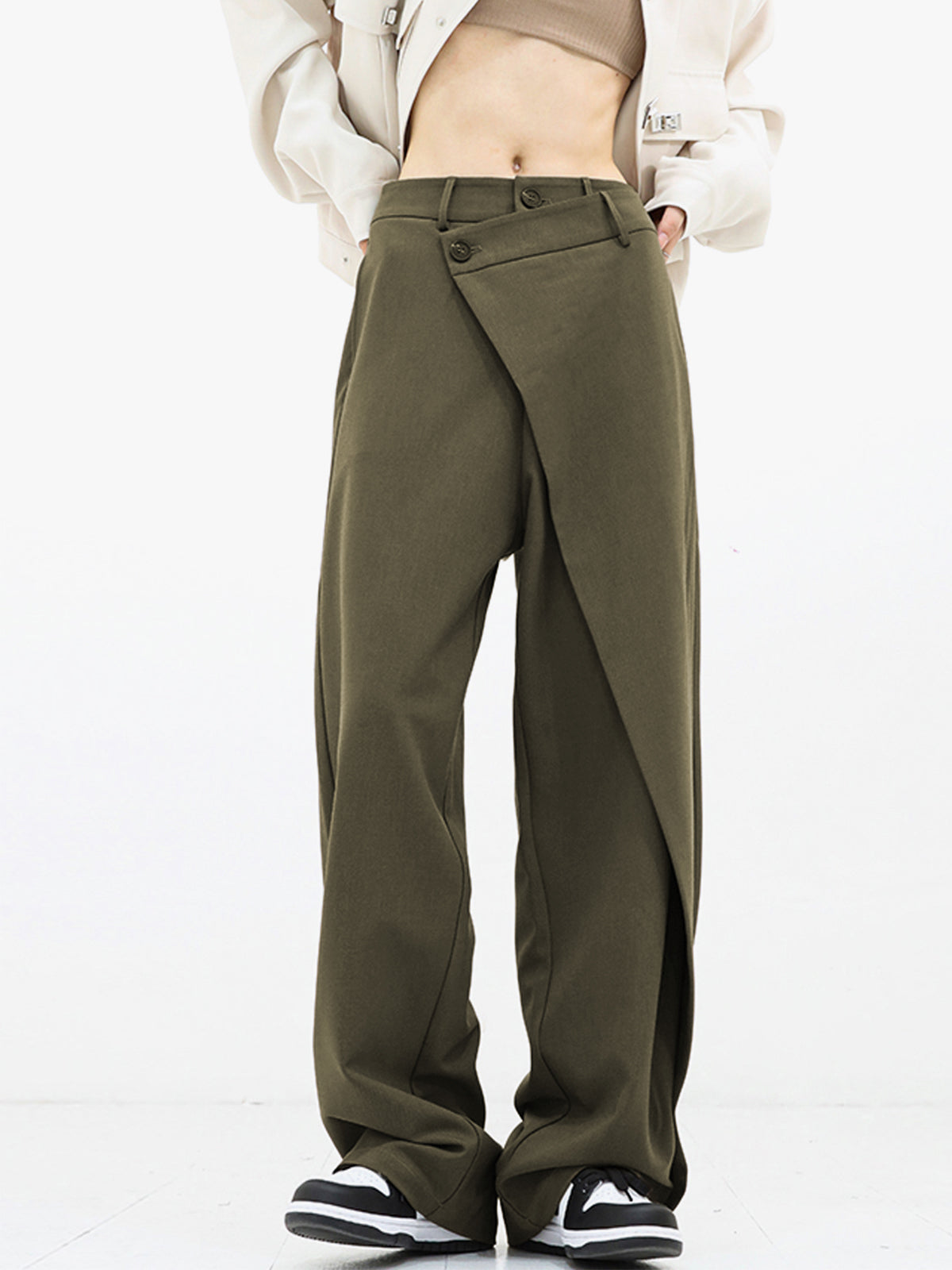 Asymmetrische Wide Leg Dress Broek met Knopen