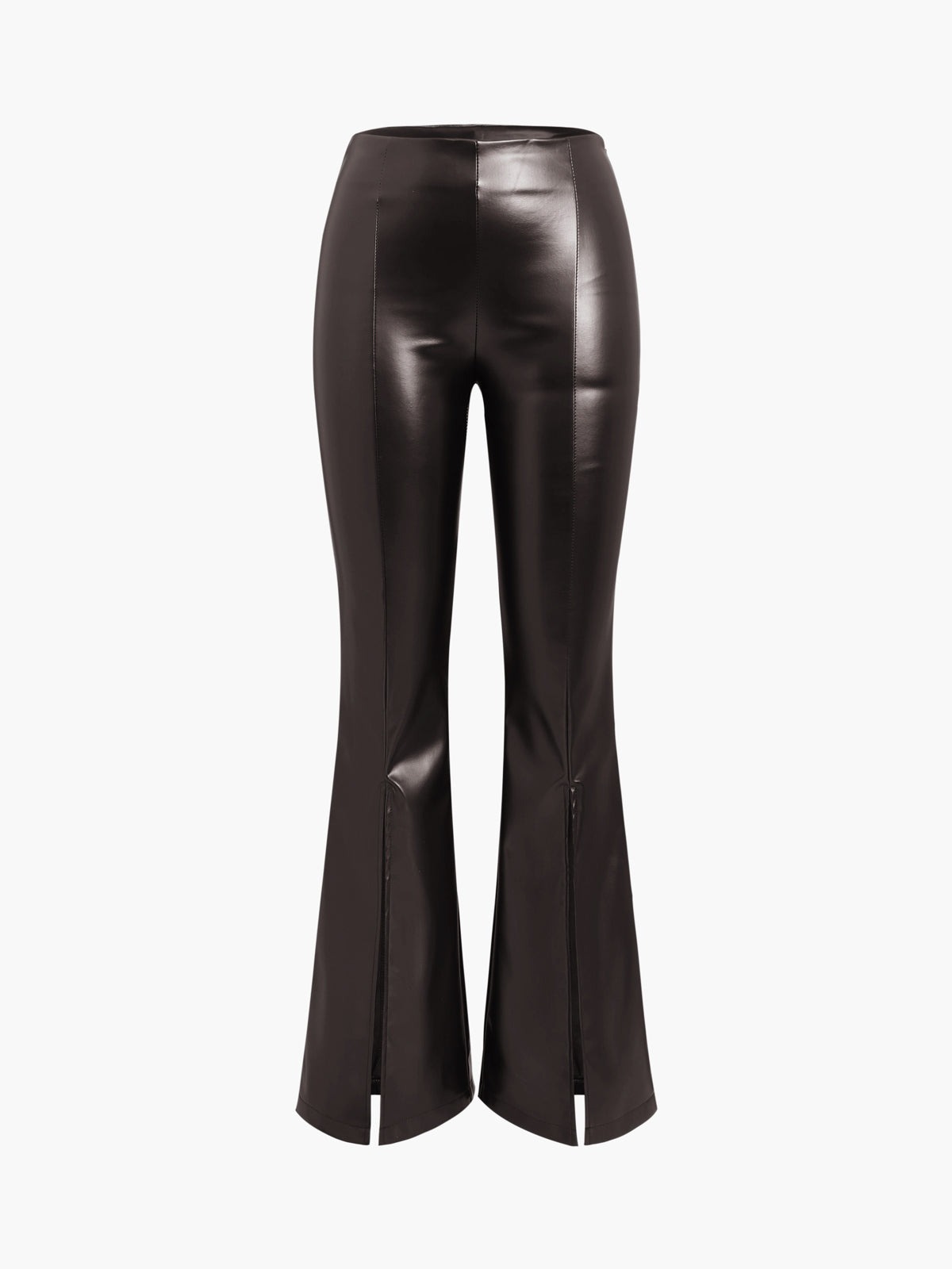 Flared Broek van Imitatieleer met Ritsen