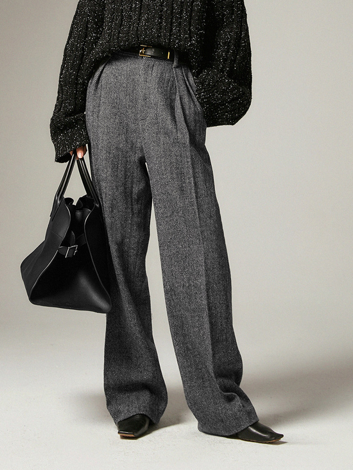 Herringbone Wide Leg Dress Broek met Zakken