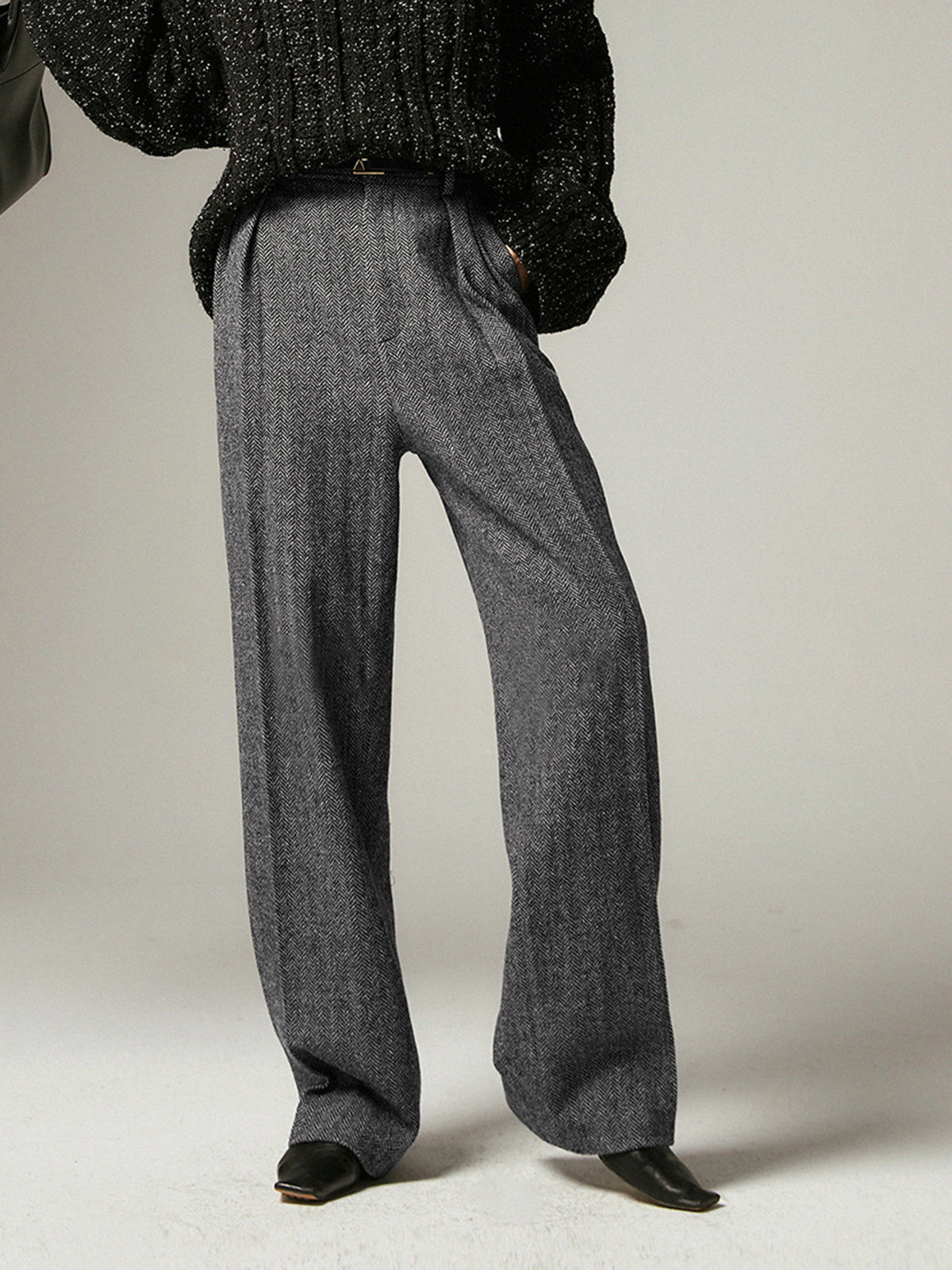 Herringbone Wide Leg Dress Broek met Zakken