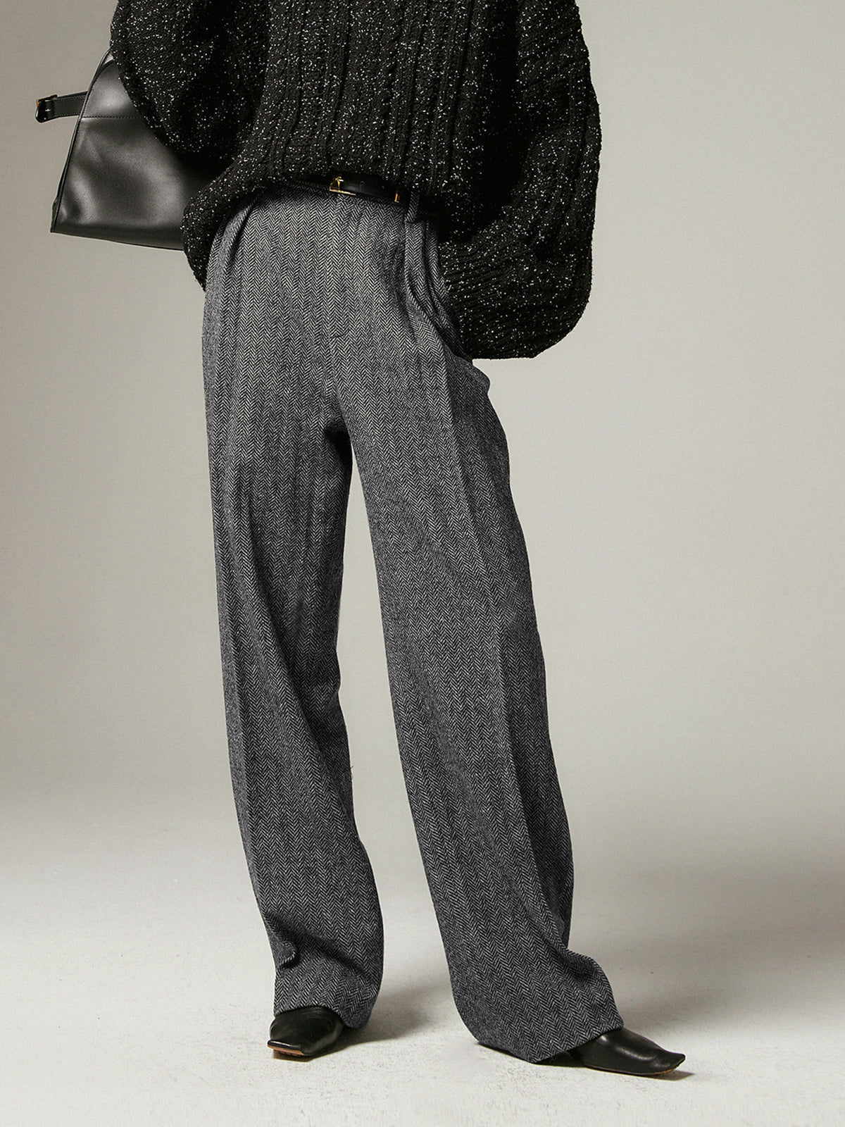 Herringbone Wide Leg Dress Broek met Zakken