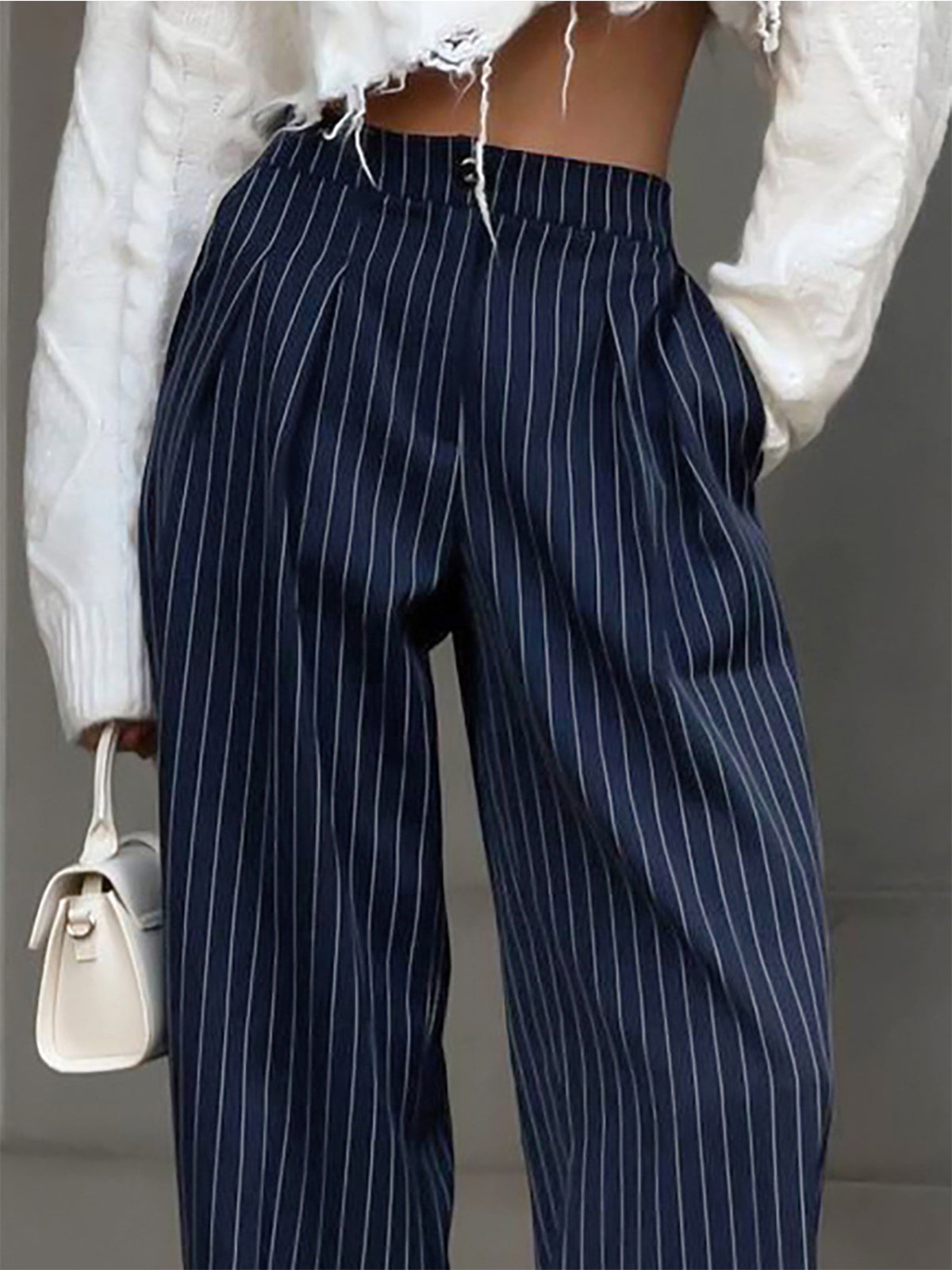 Pinstripe Geplooide Wide Leg Dress Broek
