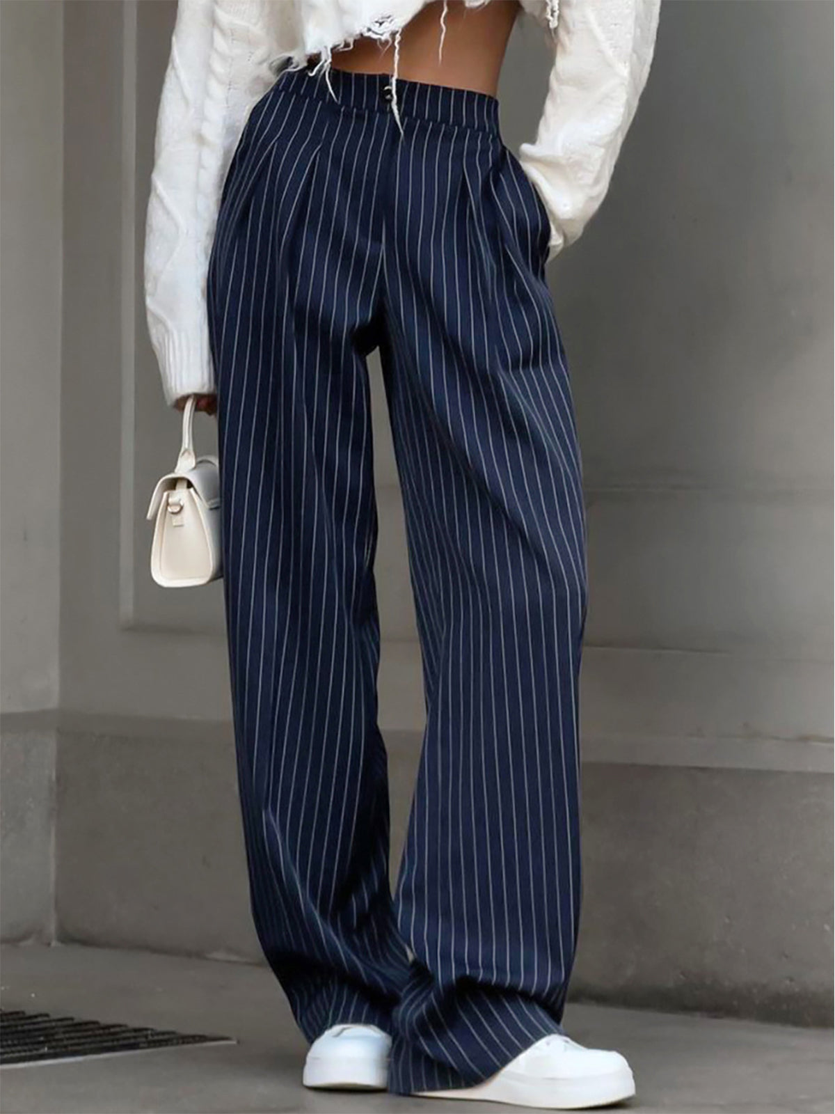 Pinstripe Geplooide Wide Leg Dress Broek