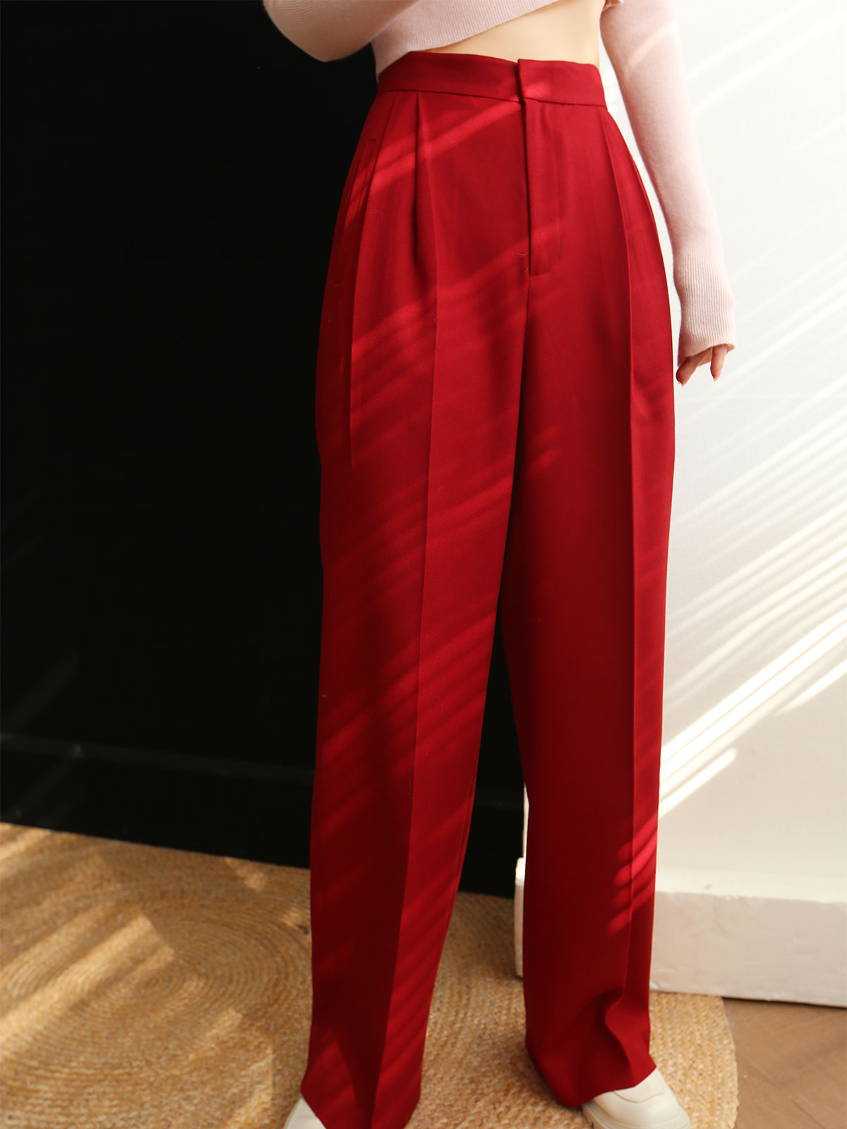 Mid Waist Geplooide Tapered Broek