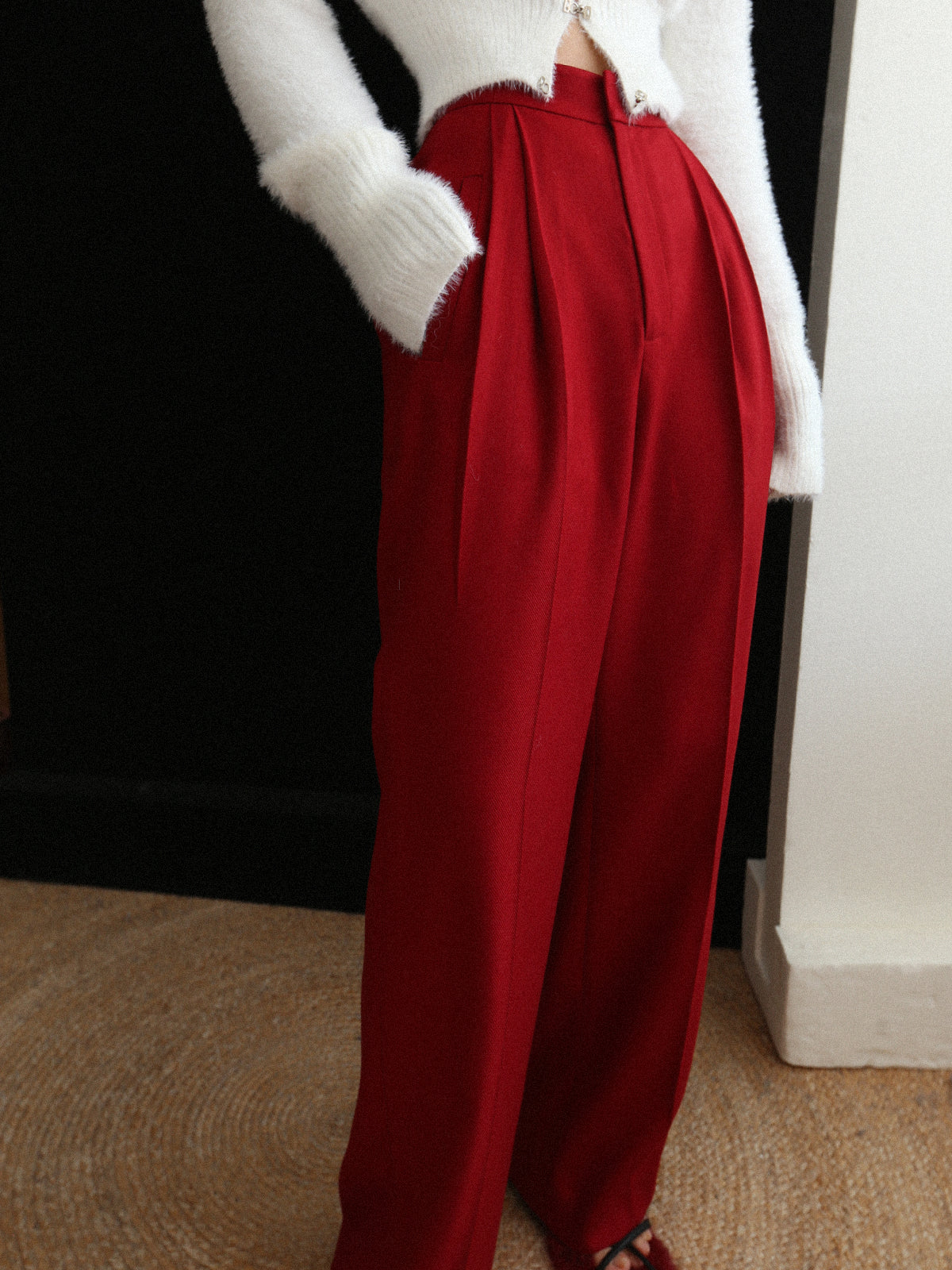 Mid Waist Geplooide Tapered Broek
