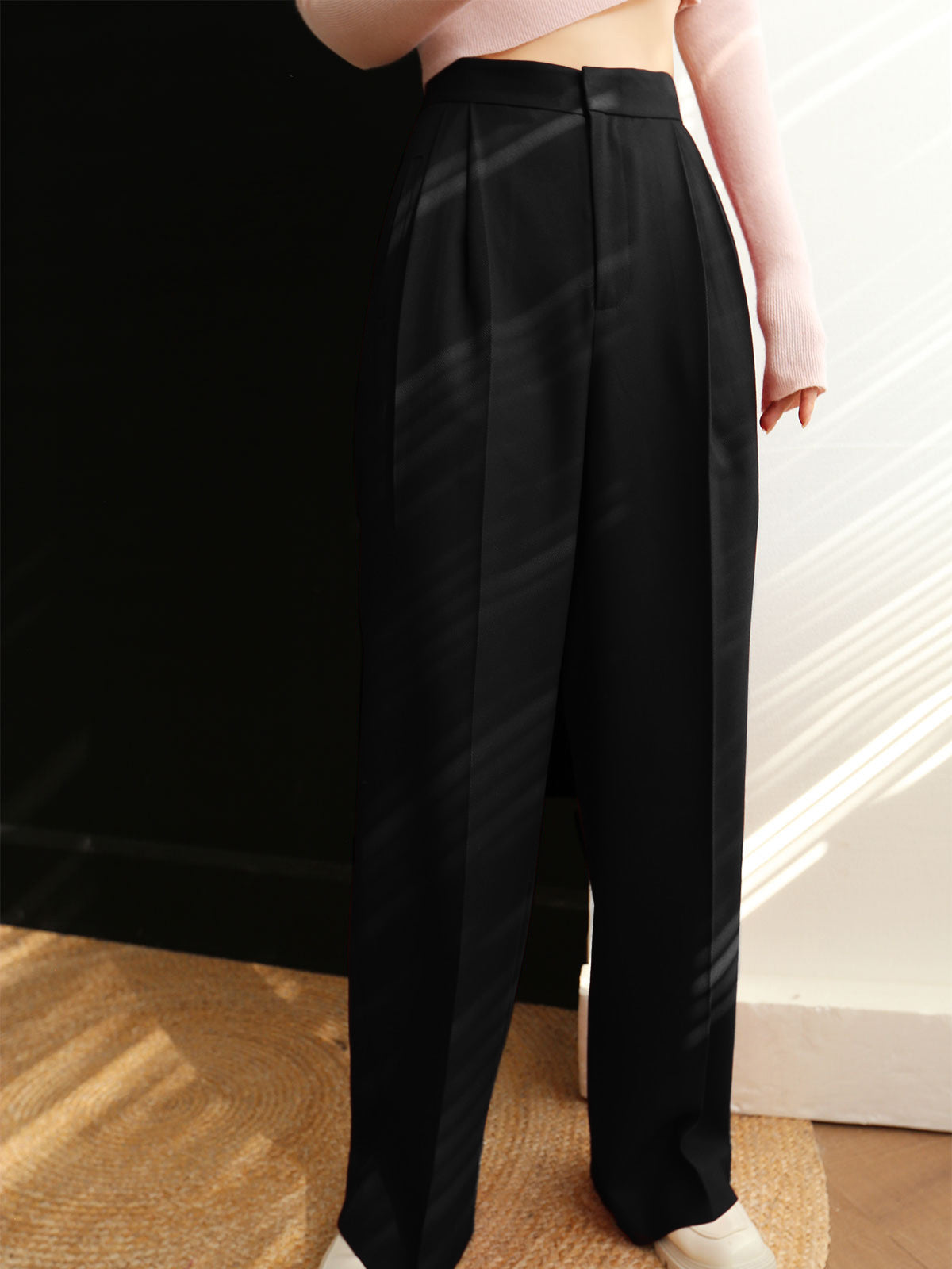 Mid Waist Geplooide Tapered Broek