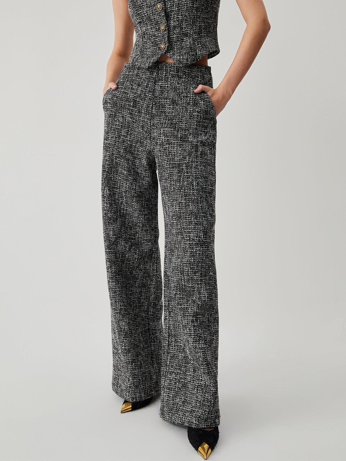 Old Money Tweed Rechte Broek met Zakken