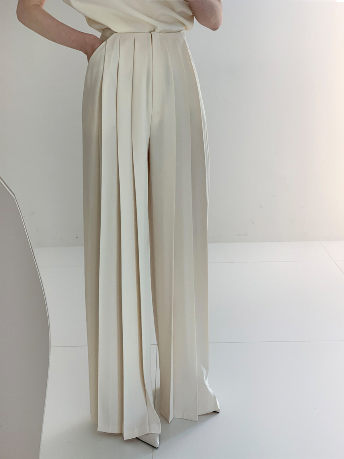 Geplooide Hoge Taille Wide Leg Broek