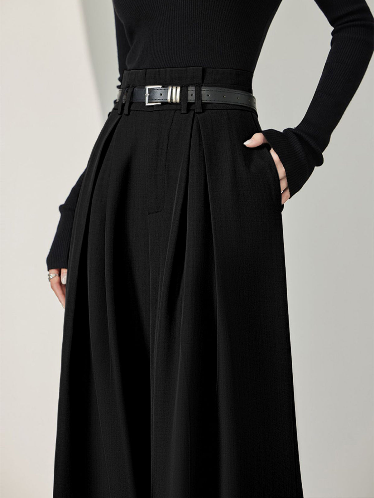 Effen Geplooide Wide Leg Broek