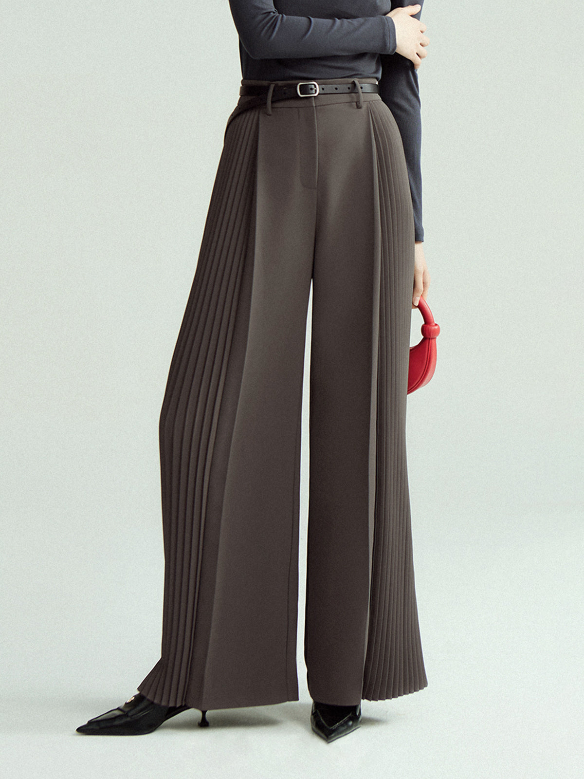 Geplooide Wide Leg Broek Zonder Riem