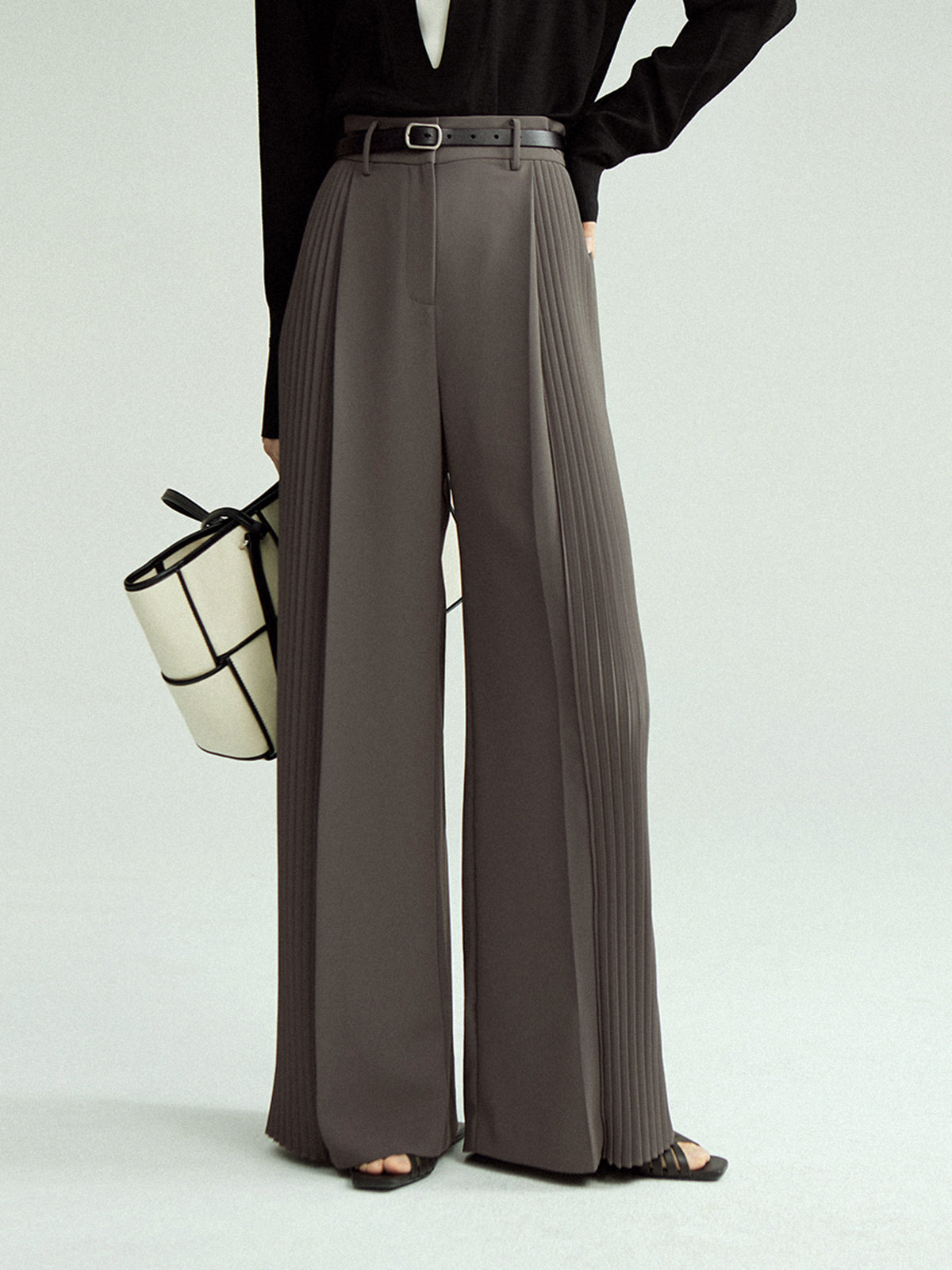 Geplooide Wide Leg Broek Zonder Riem