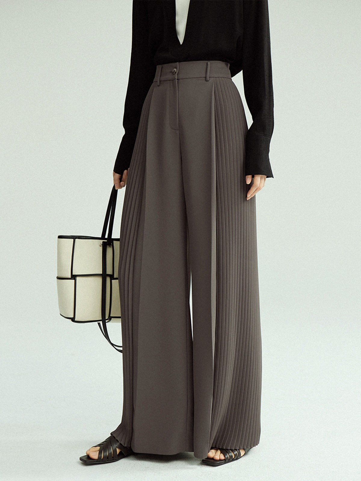 Geplooide Wide Leg Broek Zonder Riem