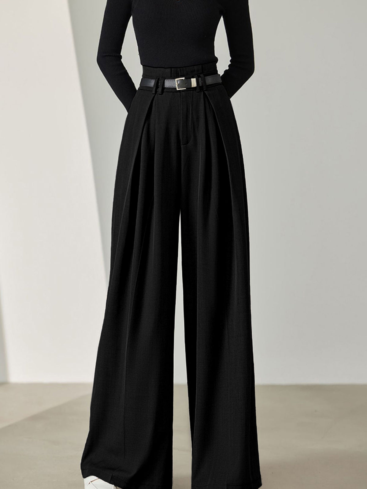 Effen Geplooide Wide Leg Broek