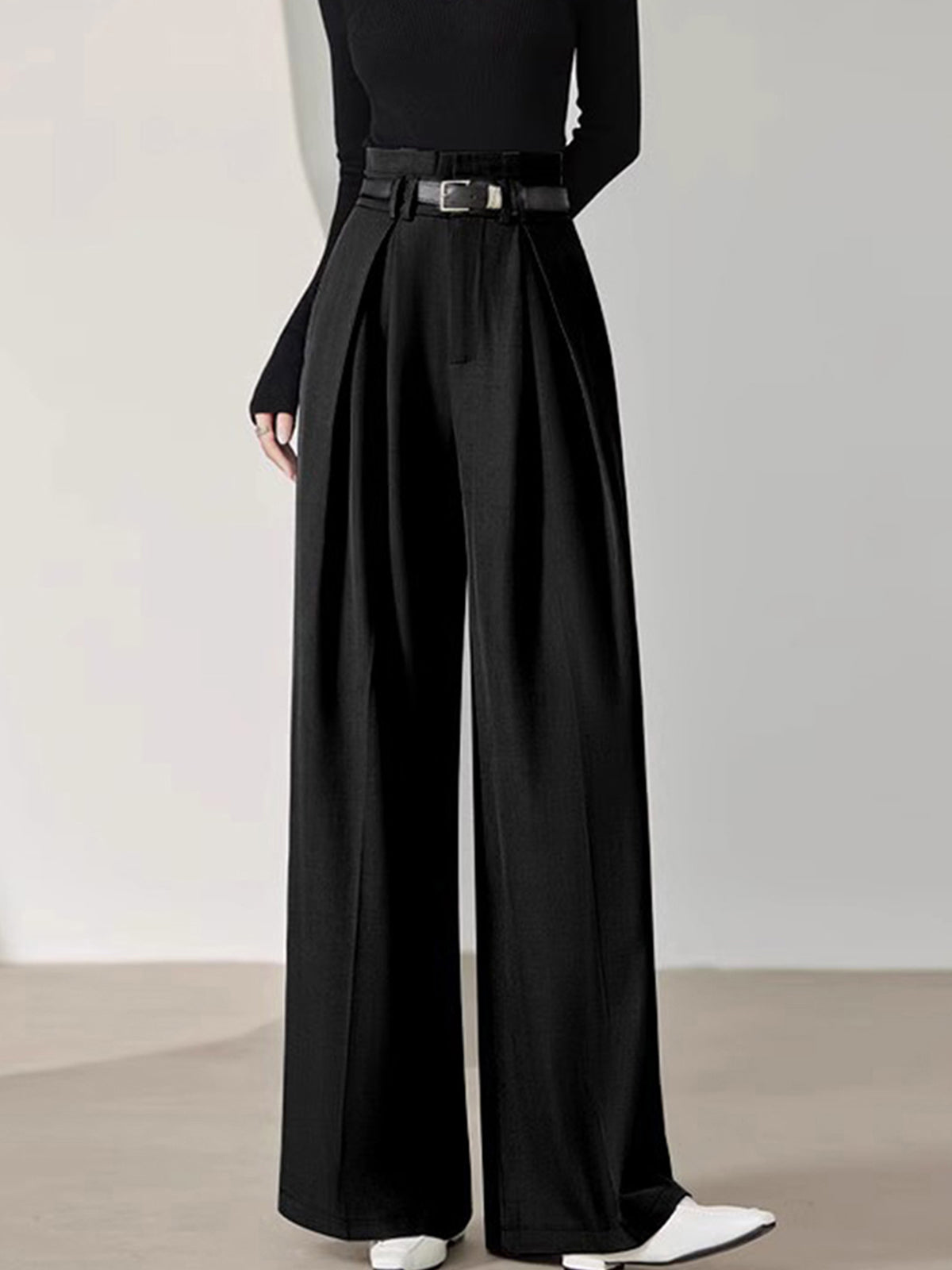 Effen Geplooide Wide Leg Broek