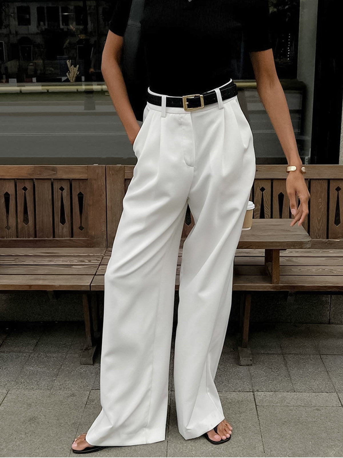 Effen Wide Leg Broek Zonder Riem