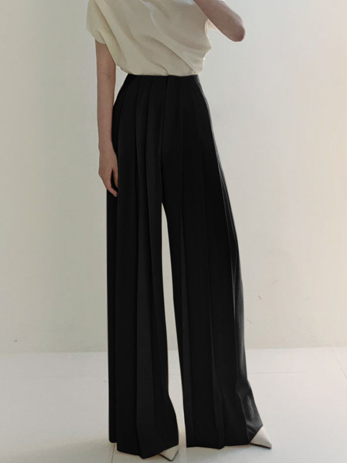 Geplooide Hoge Taille Wide Leg Broek