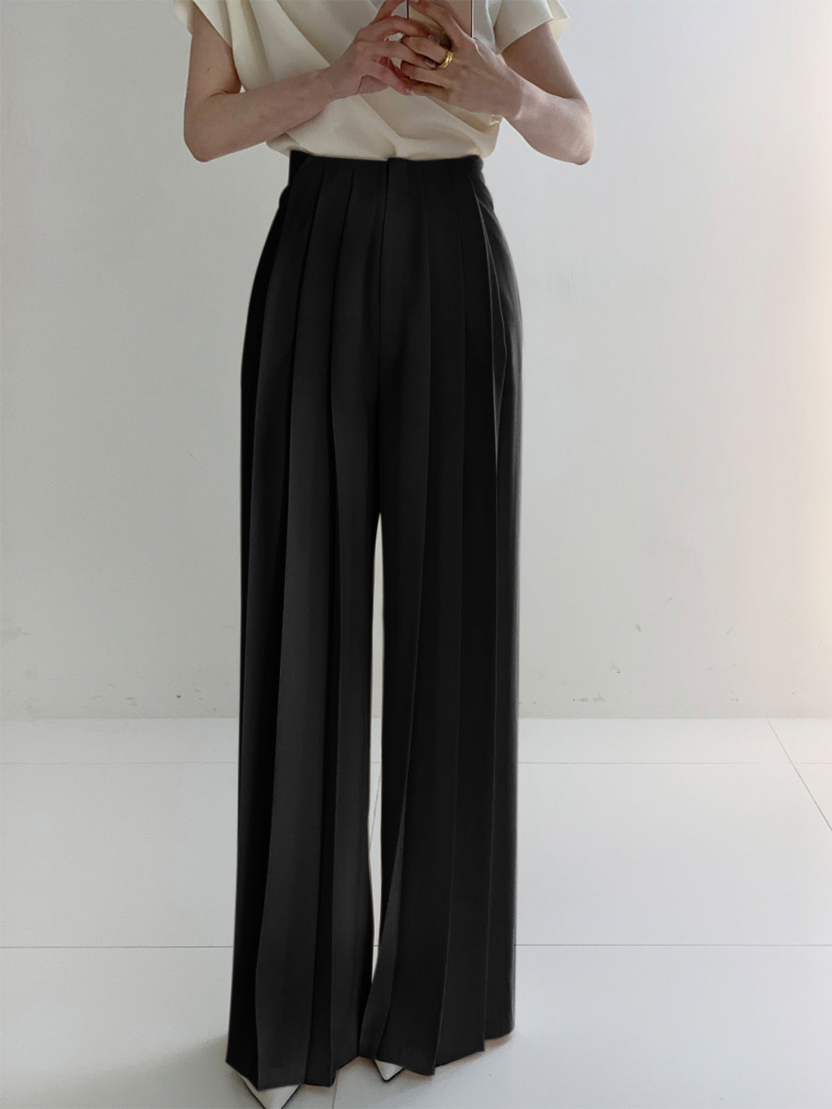 Geplooide Hoge Taille Wide Leg Broek