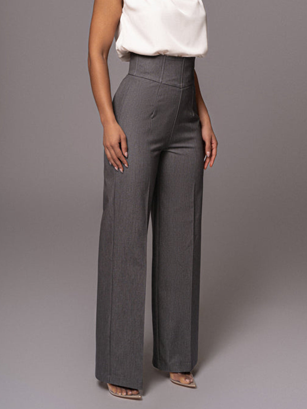 Hoge Taille Rechte Broek met Vetersluiting