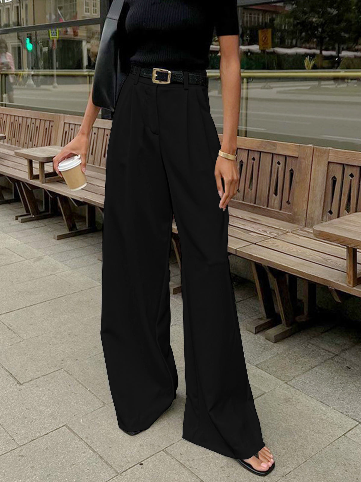 Effen Wide Leg Broek Zonder Riem