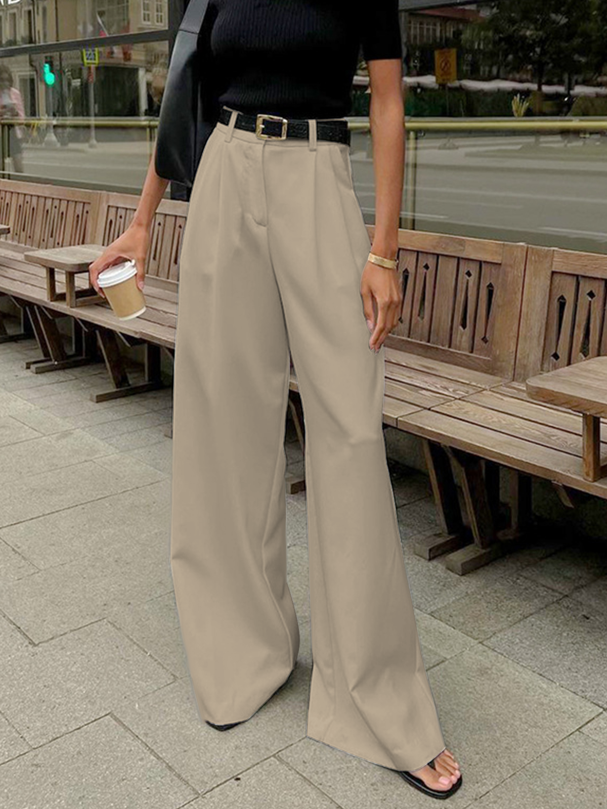 Effen Wide Leg Broek Zonder Riem