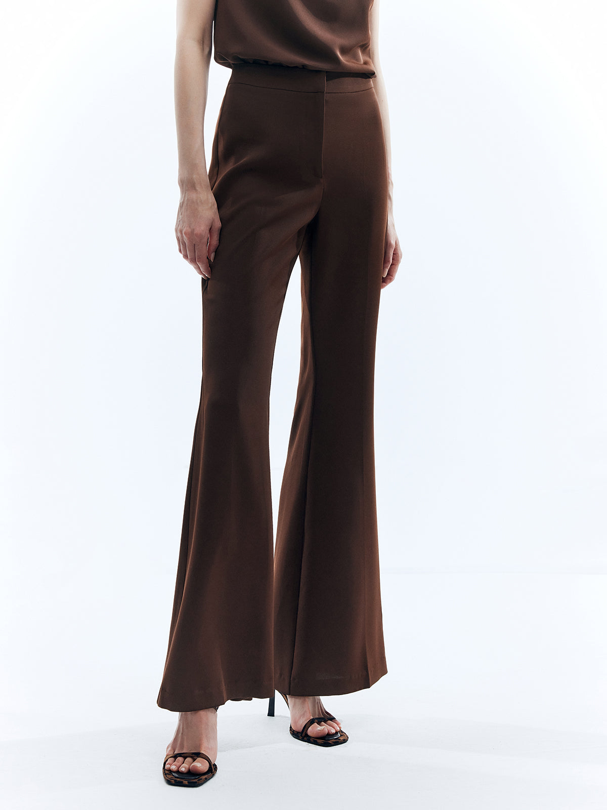 Effen Hoge Taille Flared Broek
