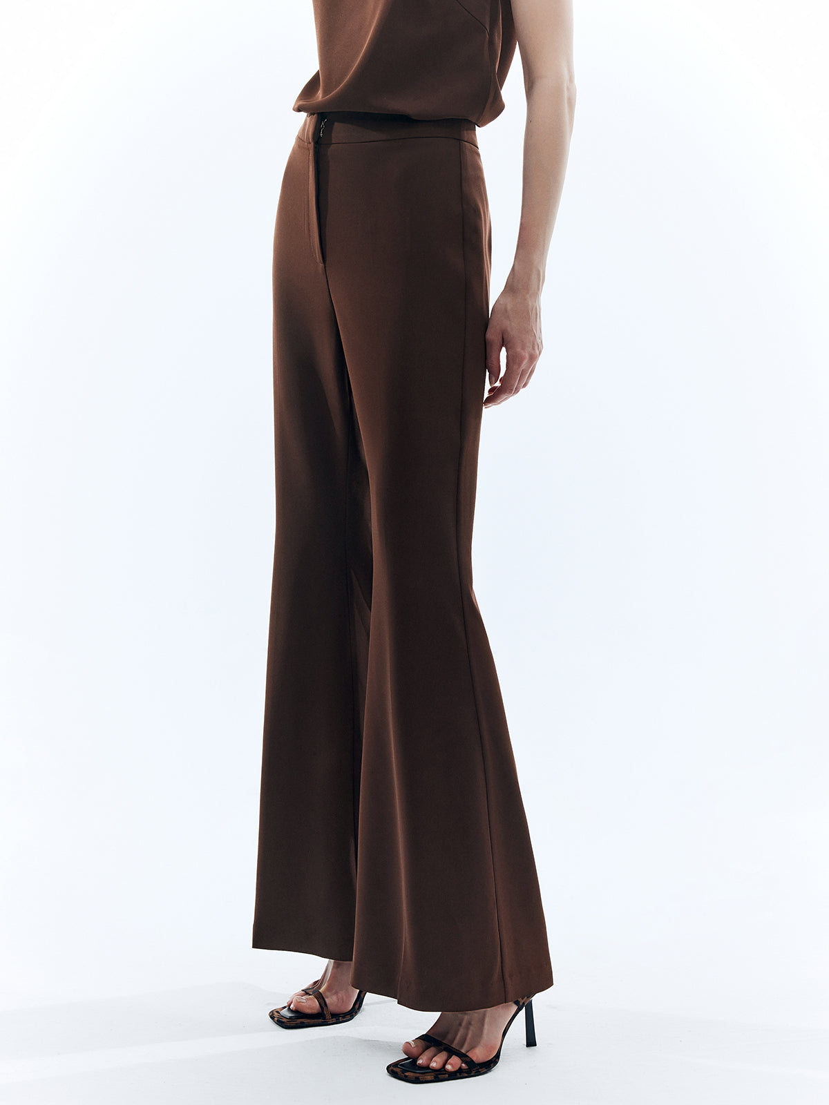 Effen Hoge Taille Flared Broek