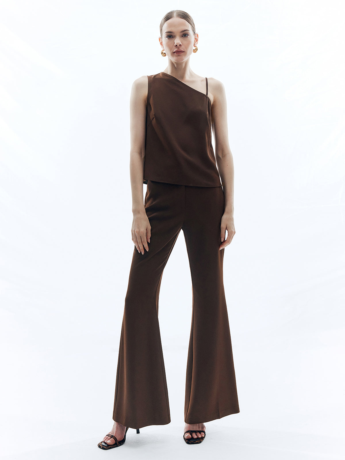Effen Hoge Taille Flared Broek
