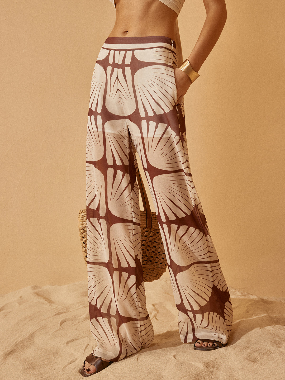 Chiffon Print Wide Leg Broek
