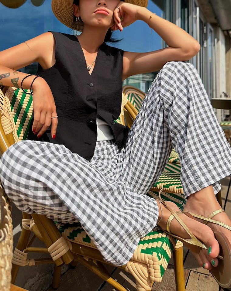 Casual Geruite Wide Leg Broek