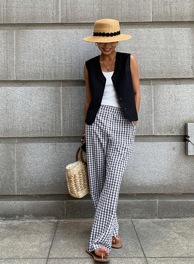 Casual Geruite Wide Leg Broek