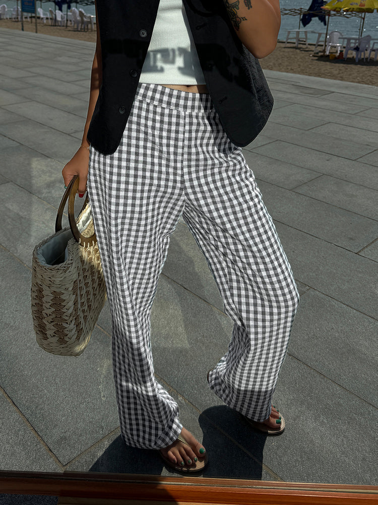 Casual Geruite Wide Leg Broek