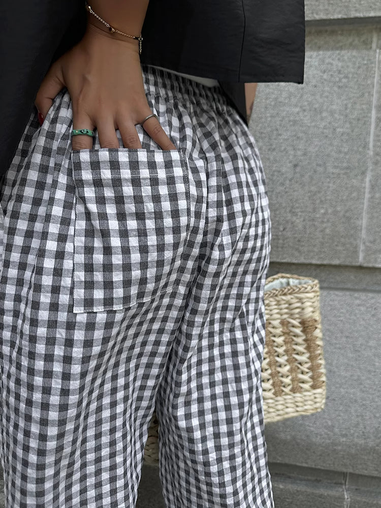 Casual Geruite Wide Leg Broek