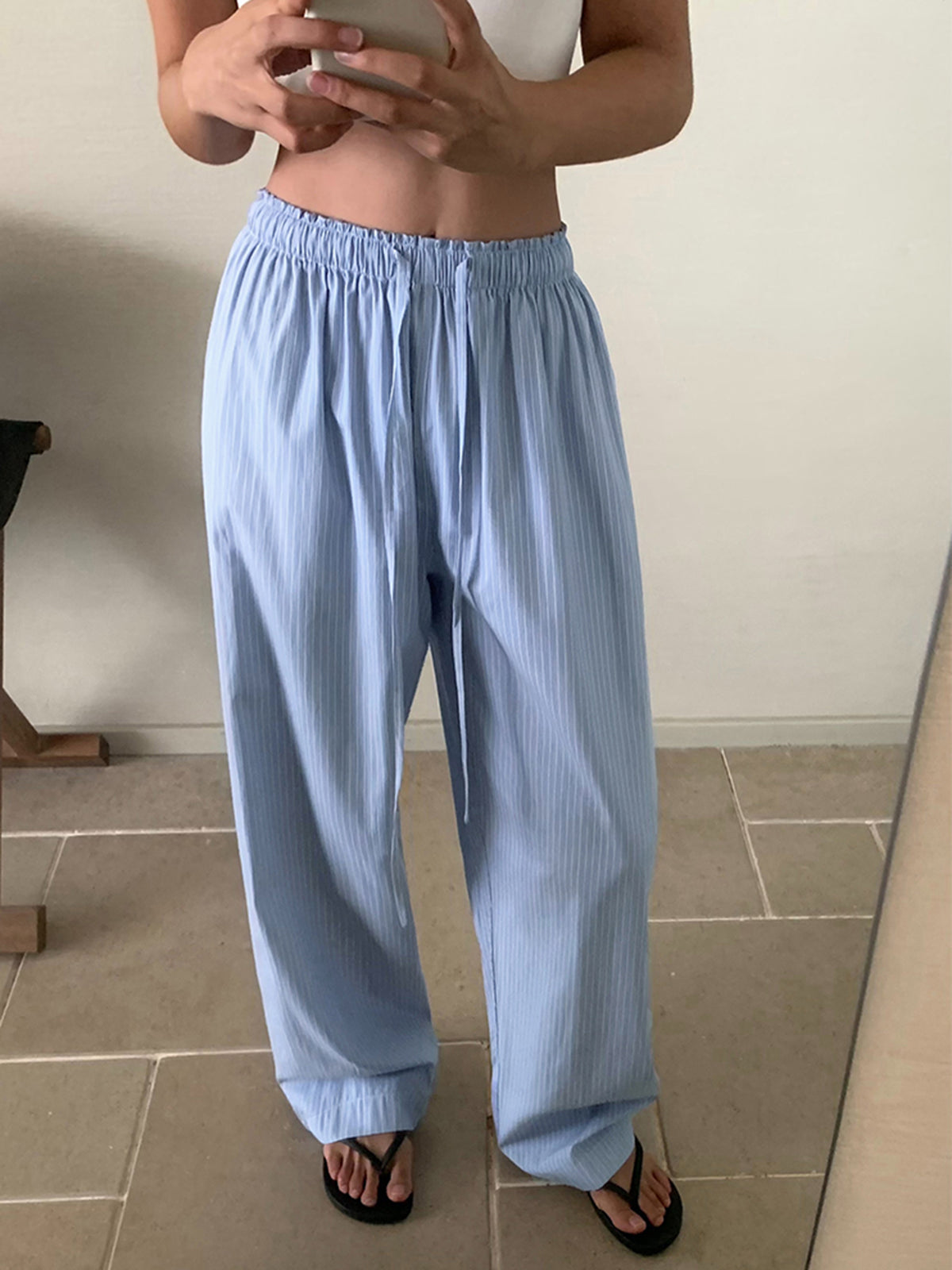 Pinstripe Wide-Leg Broek met Trekkoord
