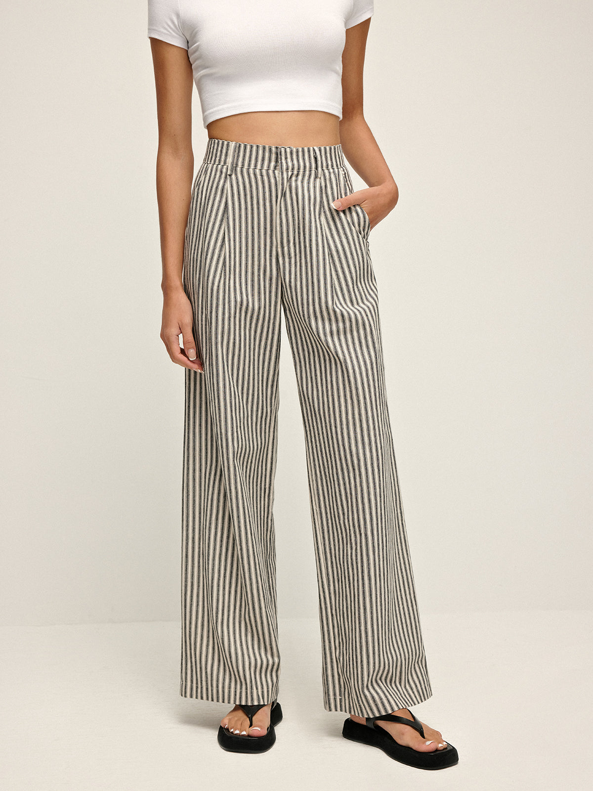 Pinstripe Hoge Taille Lange Broek