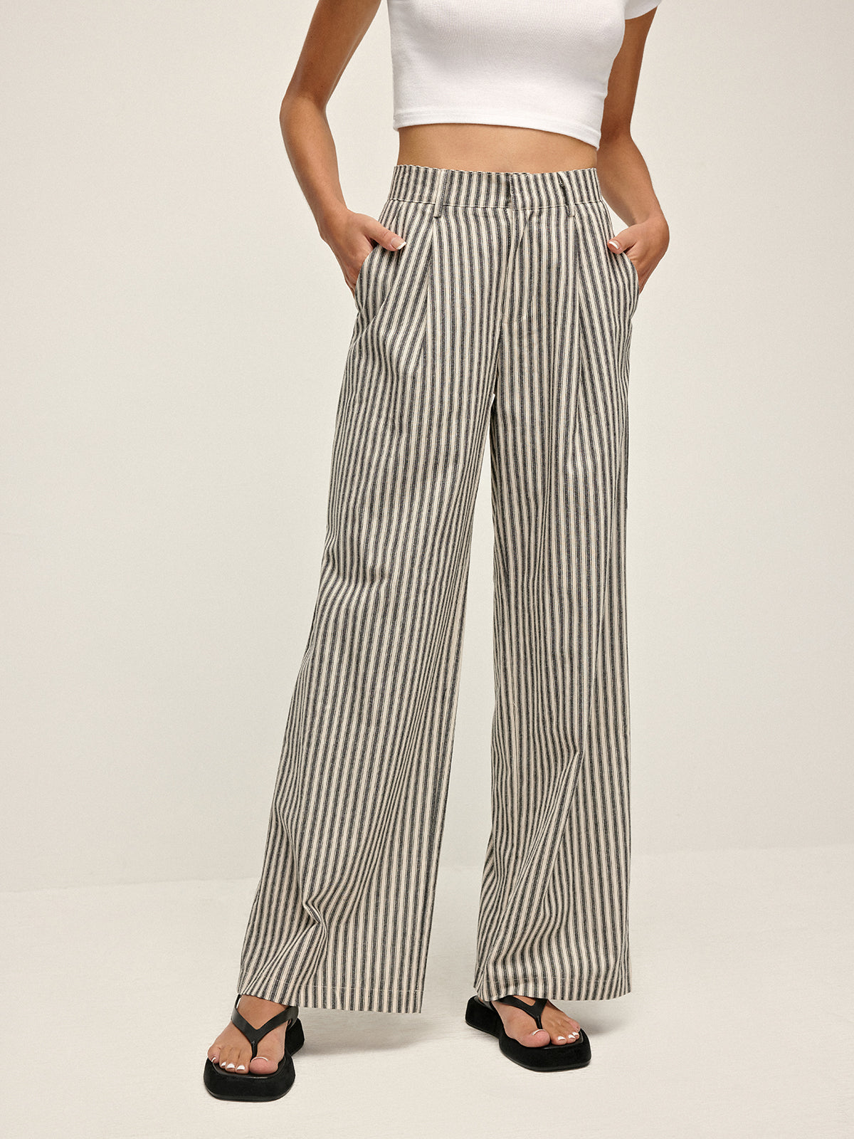 Pinstripe Hoge Taille Lange Broek