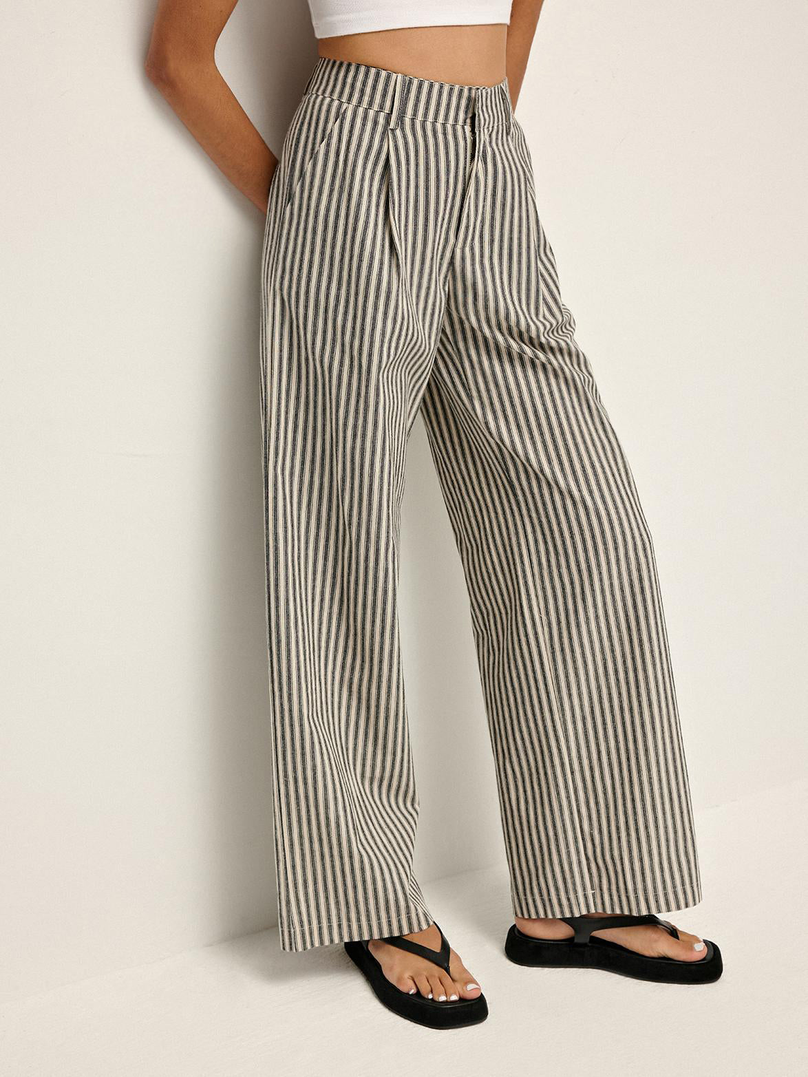 Pinstripe Hoge Taille Lange Broek