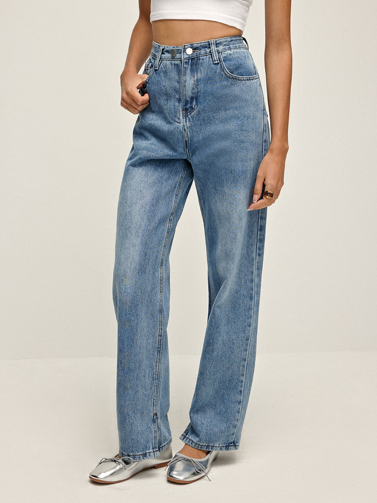 Hoge Taille Lange Denim Jeans