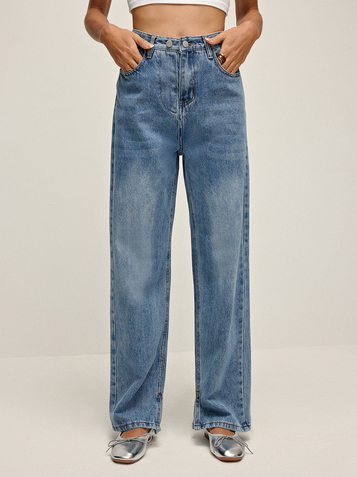 Hoge Taille Lange Denim Jeans