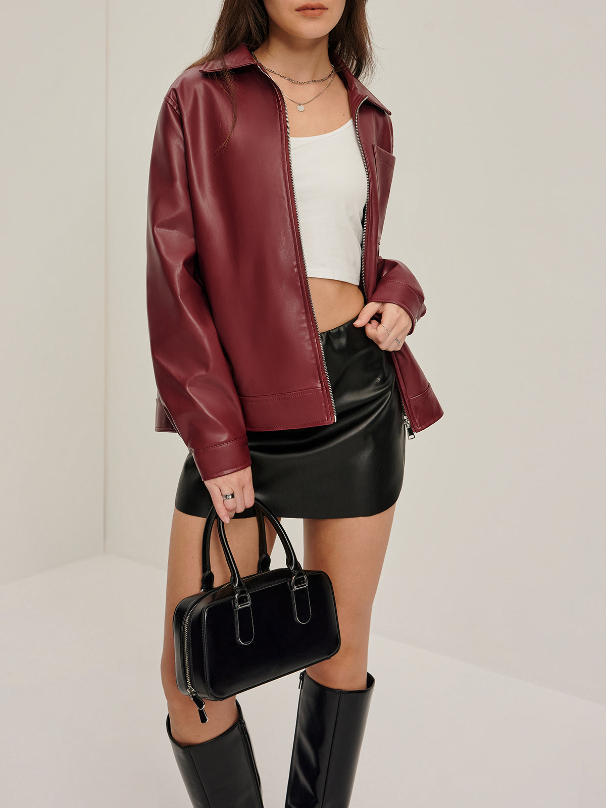 Raverya - Revers Zipper Imitatieleer Jas