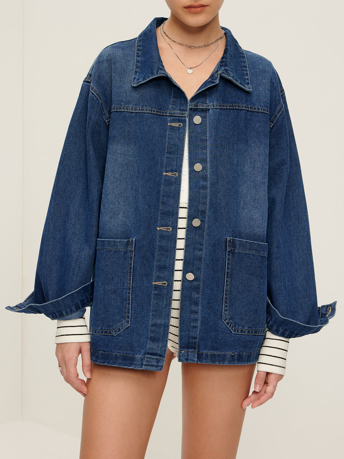 Raverya - Casual Denim Jas Met Revers En Knoopsluiting