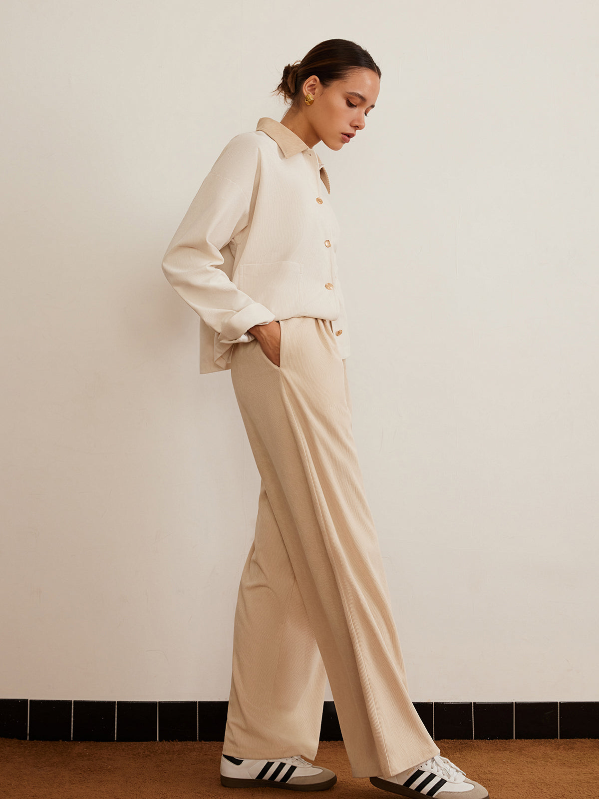 Corduroy Hoge Taille Wide Leg Broek