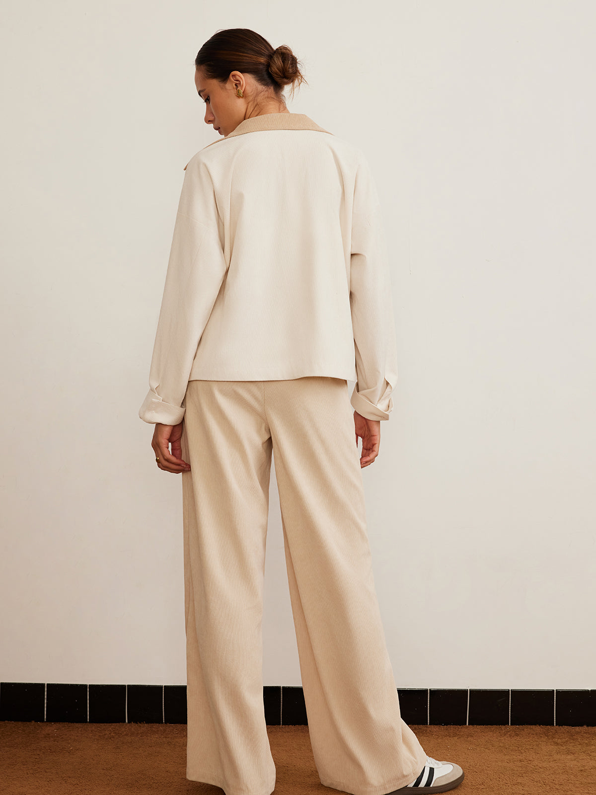 Corduroy Hoge Taille Wide Leg Broek