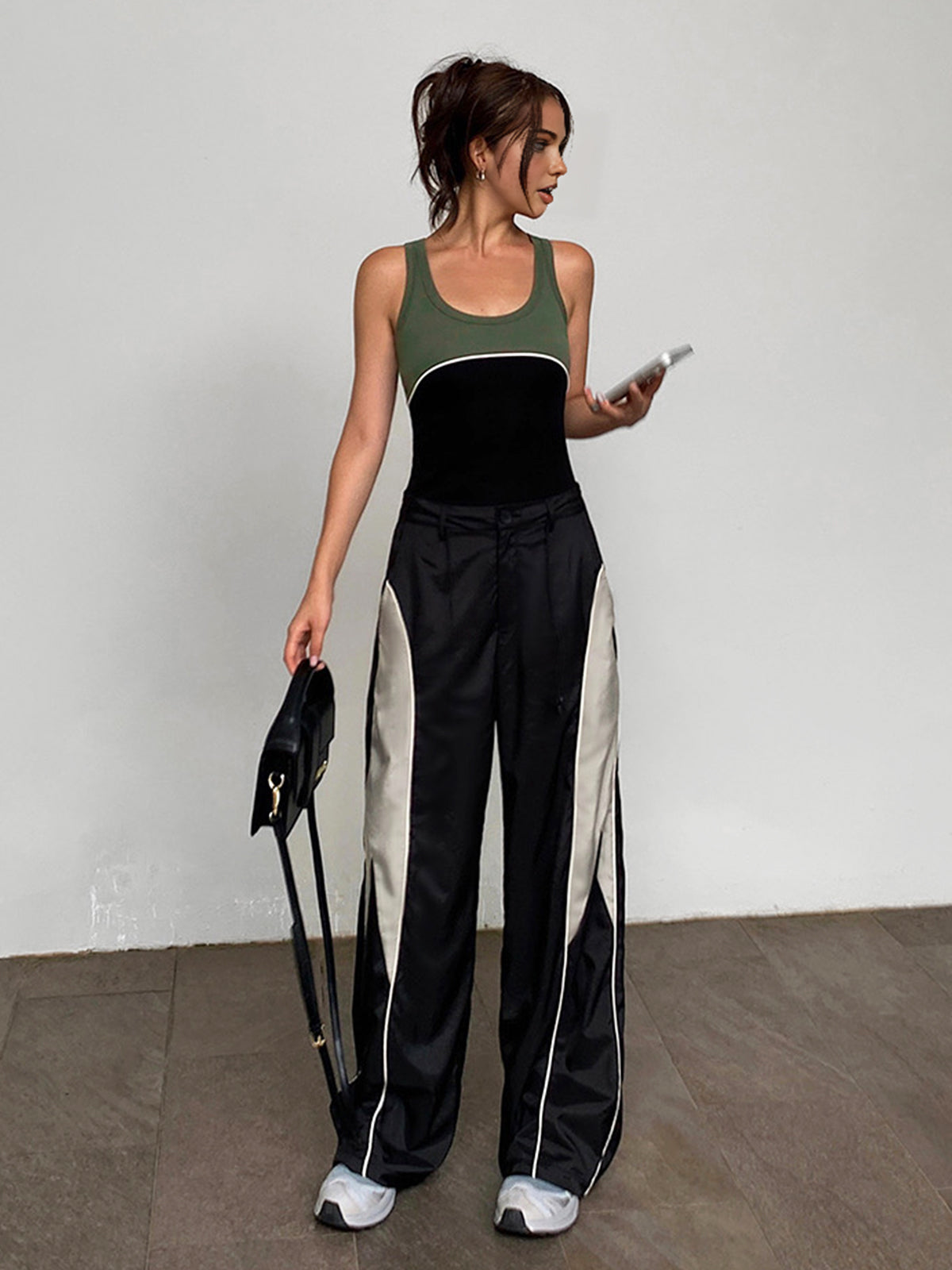 Baggy Patchwork Broek met Trekkoord