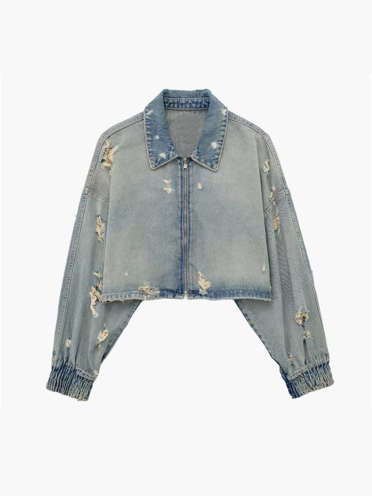 Raverya - Vintage Crop Denim Jacket met Rits